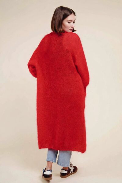 Long mohair cardigan, red