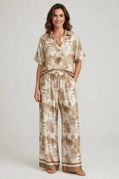 Pants with Toile De Jouy print, beige