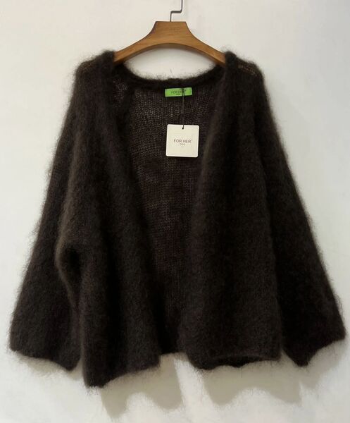 Short mohair cardigan, dark maroon