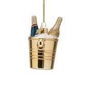 Ornament bottles of champagne in gold cooler 8,5cm