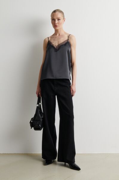 Glimps lace strap top, asphalt