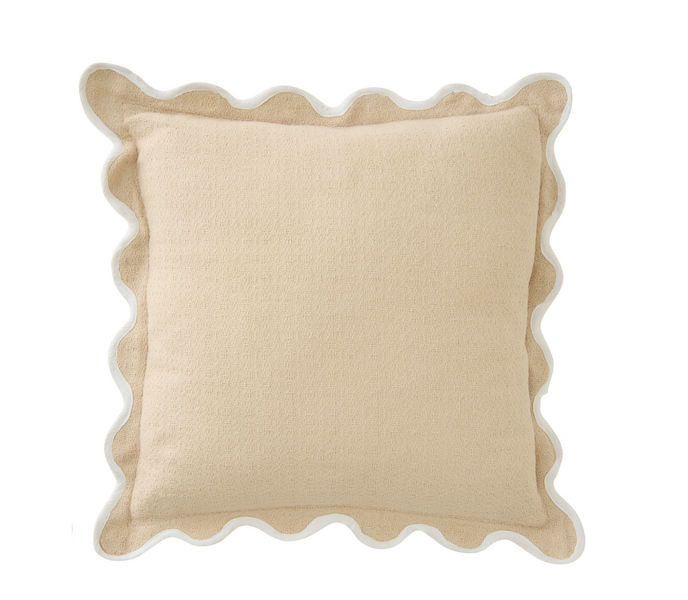 Cushion scalloped 45x45, beige/white