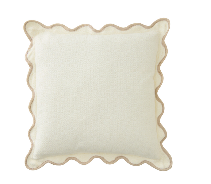 Cushion scalloped 45x45, white/beige