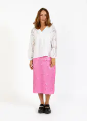 Pencil skirt in rose jacquard, magenta