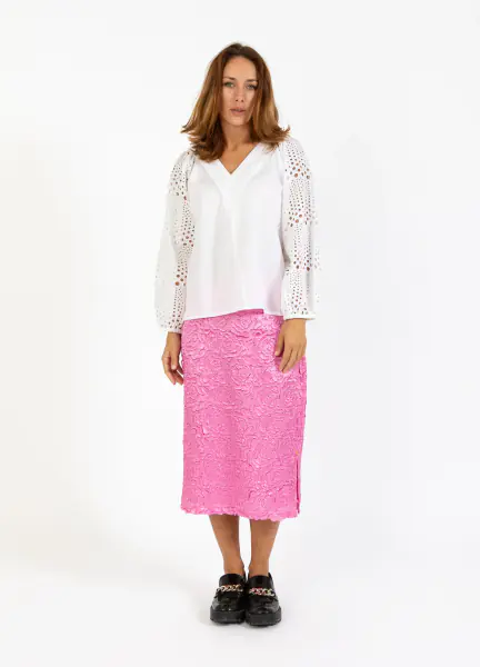 Pencil skirt in rose jacquard, magenta