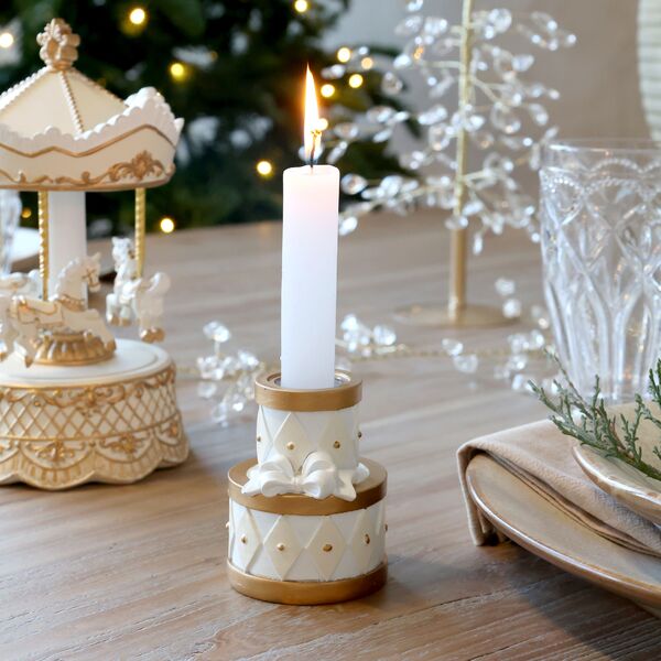 Noël candlestick with bow, antique cream