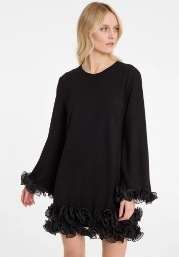 Dress with big ruffle, black