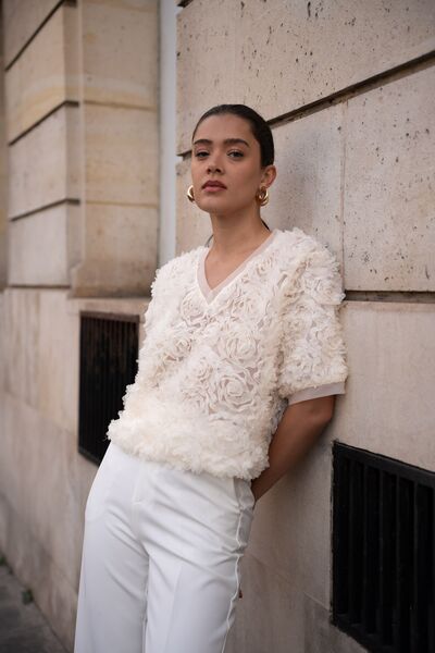 Textured rose shirt, ecru