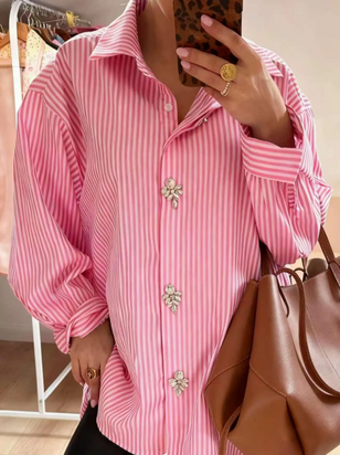 Diamond button stripe shirt, pink