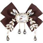 Satin bow brooch with crystals, chocolate