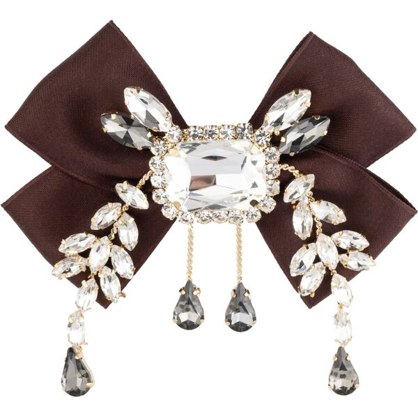 Satin bow brooch with crystals, chocolate