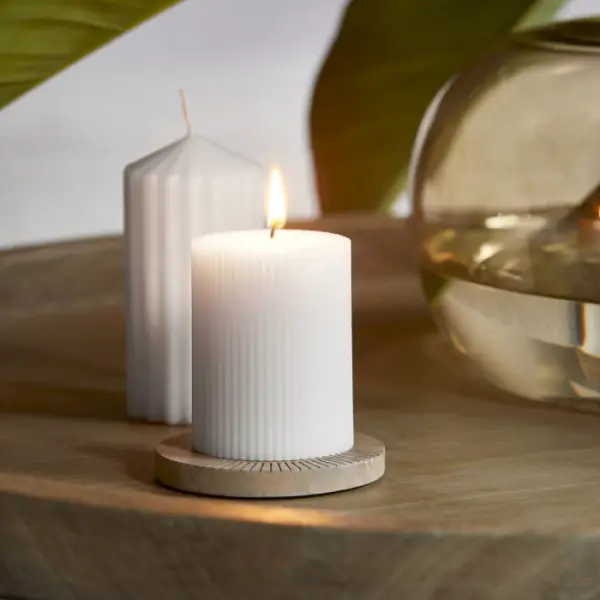 Fine rib pillar candle 7x9, white
