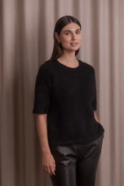 Ariel short sleeved alpaca blend sweater, black