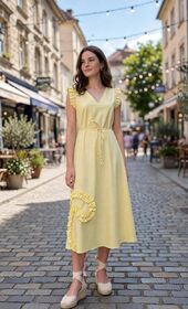 Short Sleeve Ruffle Dress, Yellow