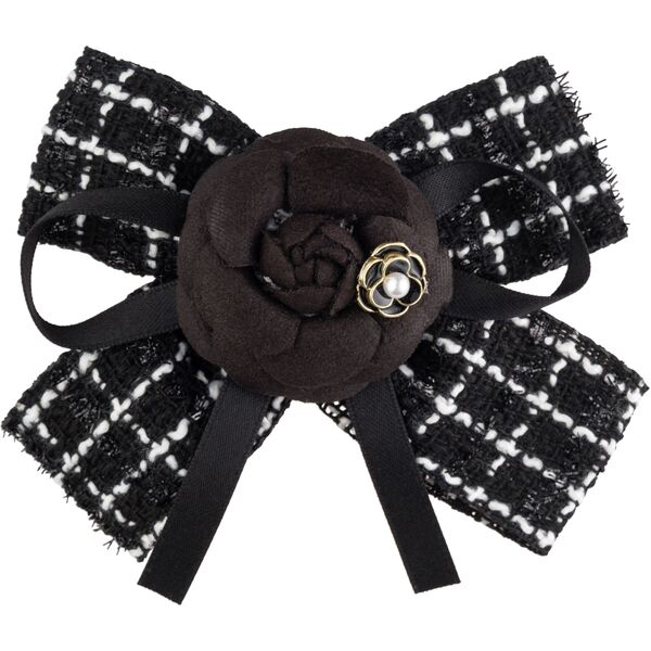 Tweed bow brooch, black