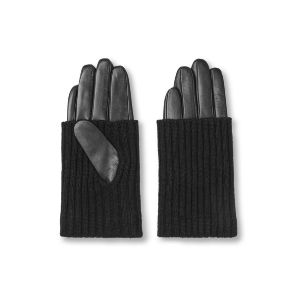 Leather knit glove, black