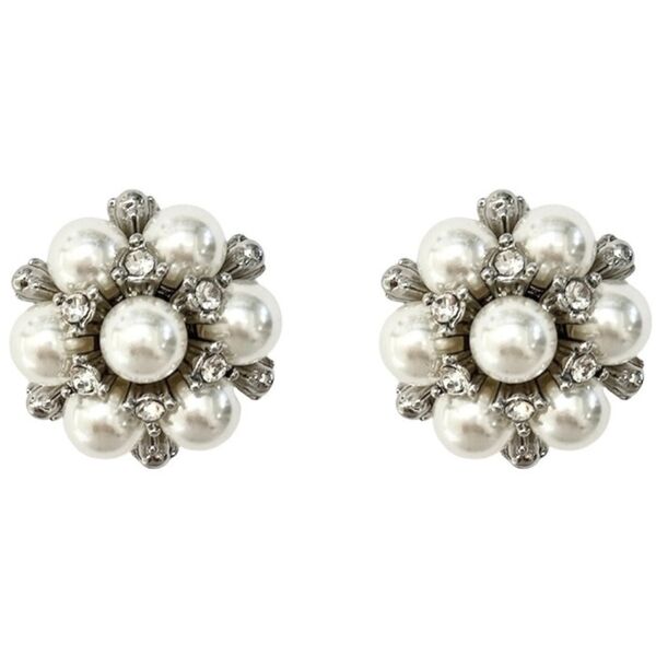 Pearl vintage flower button covers, silver