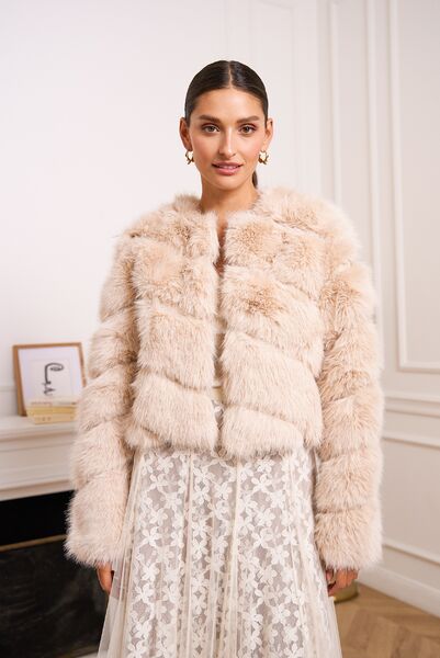 Paula faux fur jacket, beige