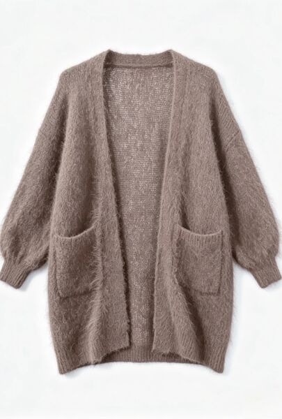 Mohair cardigan with pockets, light marron