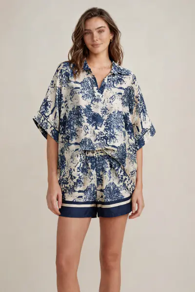 Blouse with Toile De Jouy print, navy