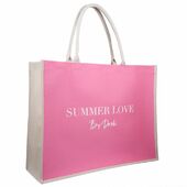 Canvas tote "Summer love" large, bubblegum pink/sand