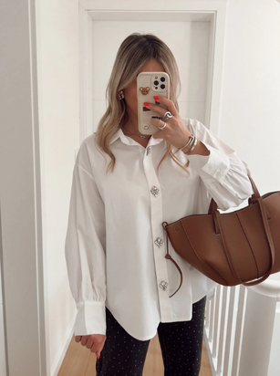 Oversized cotton shirt with diamonds, white