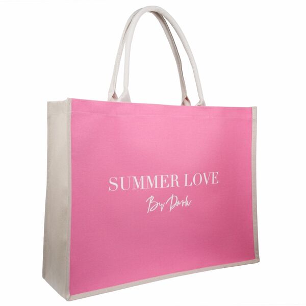 Canvas tote "Summer love" large, bubblegum pink/sand