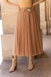Aria tulle skirt with dots, camel/or