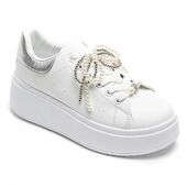 Sneakers with pearl bow, silver