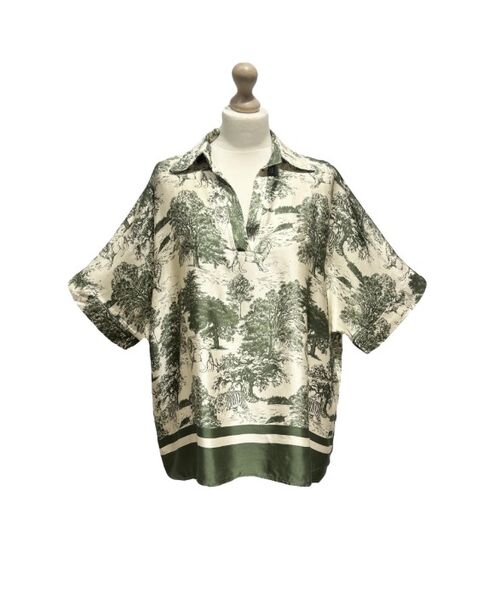 Blouse with Toile De Jouy print, green