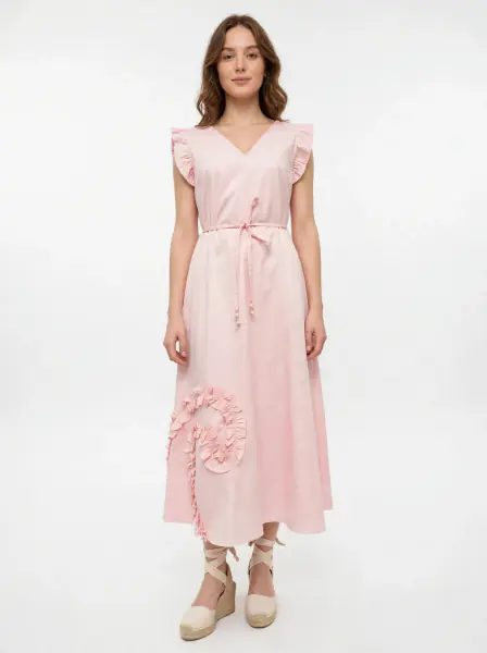 Short Sleeve Ruffle Dress, Pink