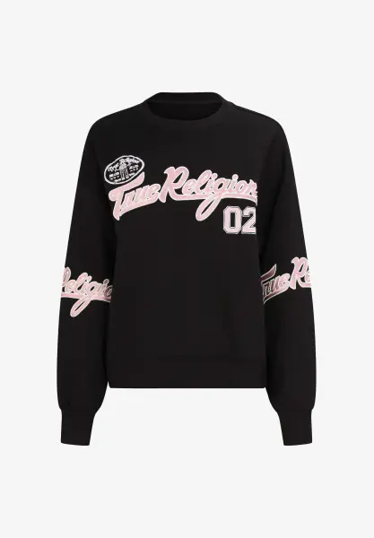Embroidered BF Pullover Crewneck, Jet Black