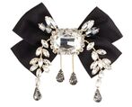 Satin bow brooch with crystals, black