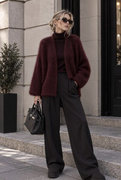 Short mohair cardigan, burgundy