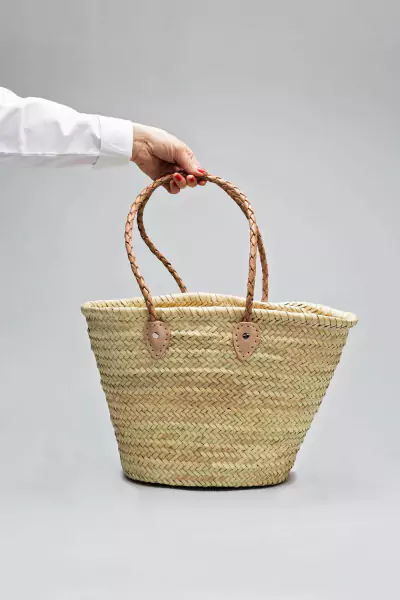 Straw bag classic L, nude
