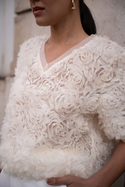Textured rose shirt, ecru