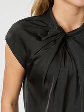 Fleur drapy satin blouse, black
