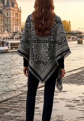 Pattern wool blend scarf, black