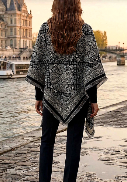 Pattern wool blend scarf, black