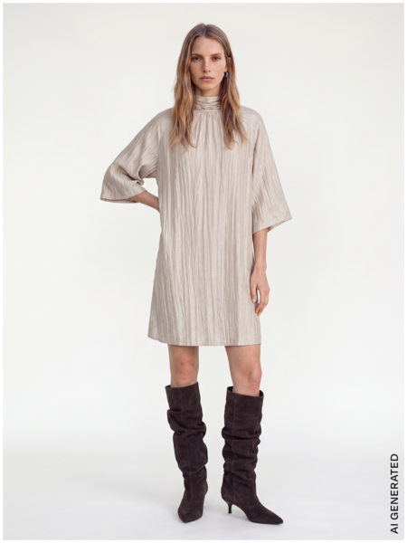 Kerstine highneck dress, mourning dove