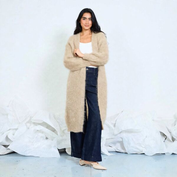 Long mohair cardigan, light beige