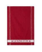 Organic cotton terry kitchen towel with side stripes, red/white