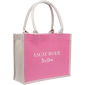 Canvas tote "Vacay mode" small, bubblegum pink/sand