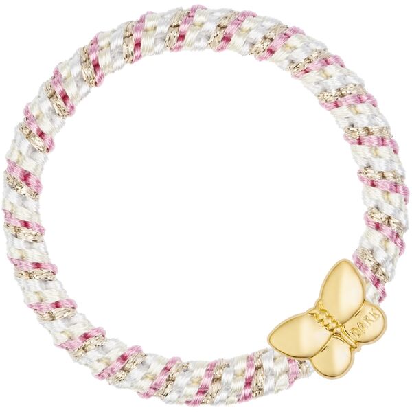 Fat hair tie with butterfly, bubblegum pink stripe