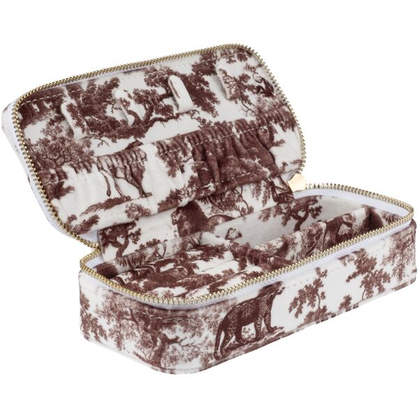 Velvet jewellery box mini, chocolate brown savannah pattern