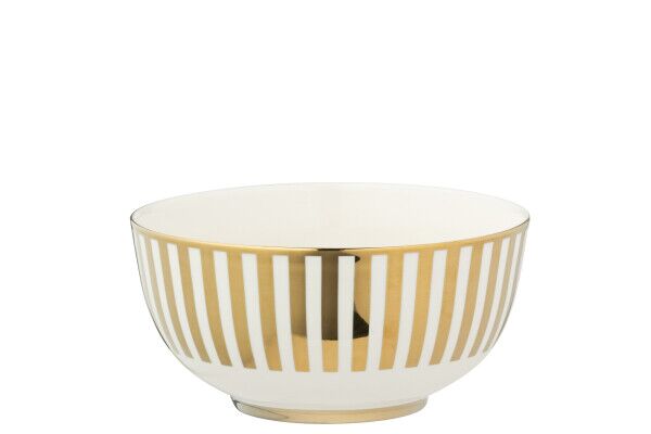 Box of 2 bowl striped porcelain, gold colored/white