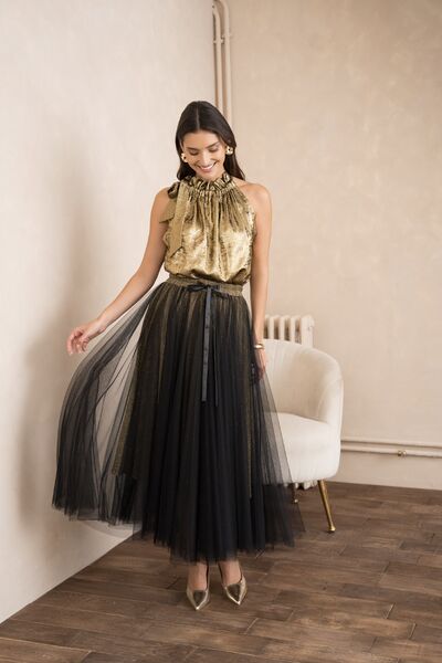 Aria tulle skirt, black/gold glitter
