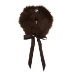 Faux fur fox square scarf with ribbons, chocolate