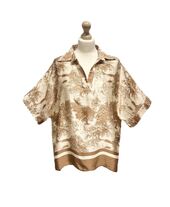 Blouse with toile de jouy print, beige