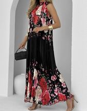 Flower plisse dress, noir